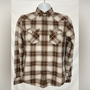 American Eagle Snap Button Shirt Men’s XS Brown Plaid Long Sleeve